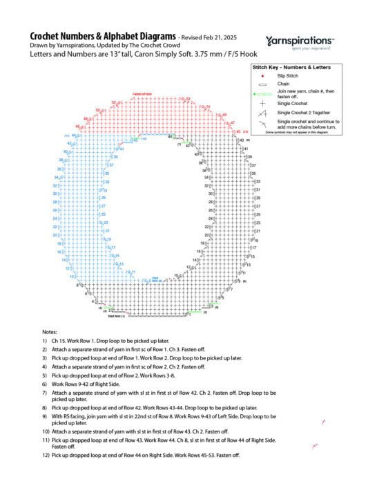 O - 2025 Numbers and Letters Crochet Diagrams