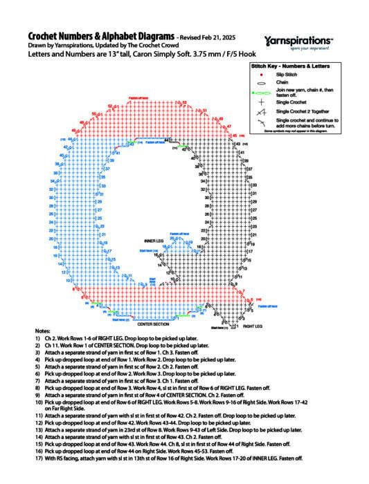 Q - 2025 Numbers and Letters Crochet Diagrams