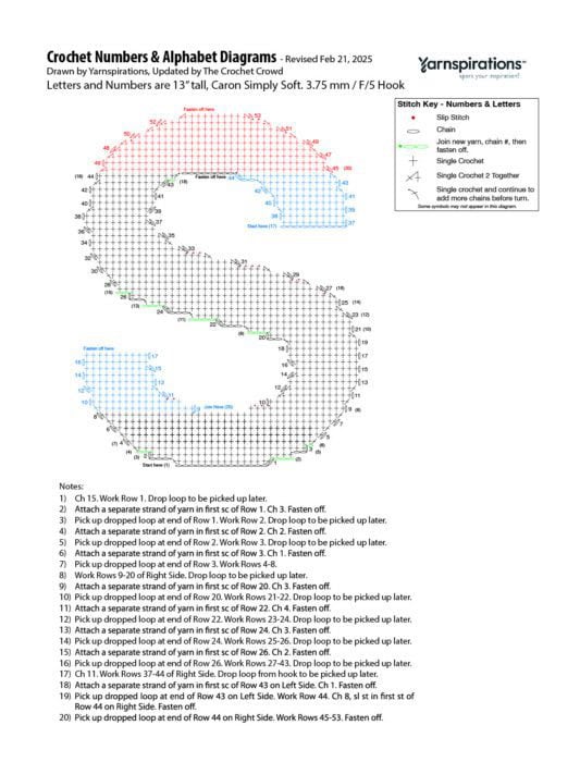 S - 2025 Numbers and Letters Crochet Diagrams