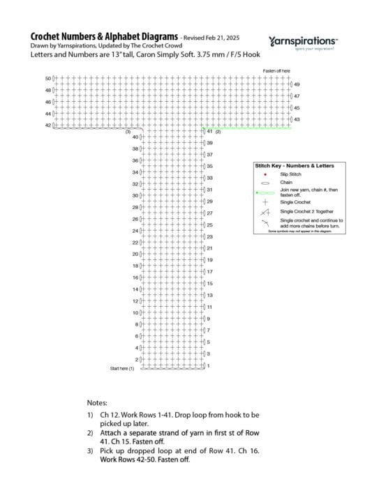 T - 2025 Numbers and Letters Crochet Diagrams