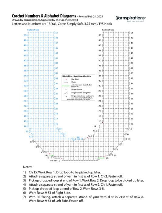 U - 2025 Numbers and Letters Crochet Diagrams