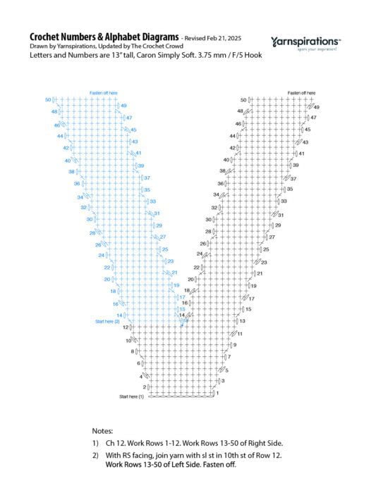 V - 2025 Numbers and Letters Crochet Diagrams