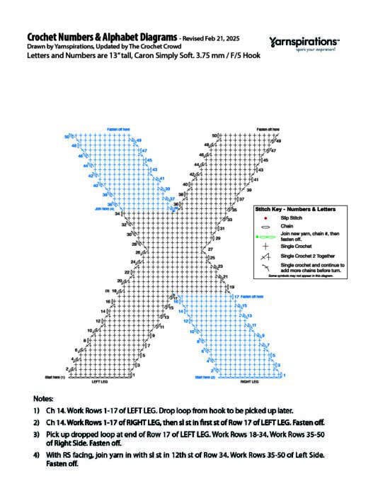 X - 2025 Numbers and Letters Crochet Diagrams