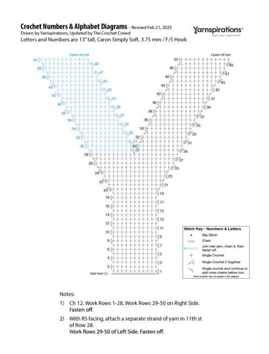 Y - 2025 Numbers and Letters Crochet Diagrams