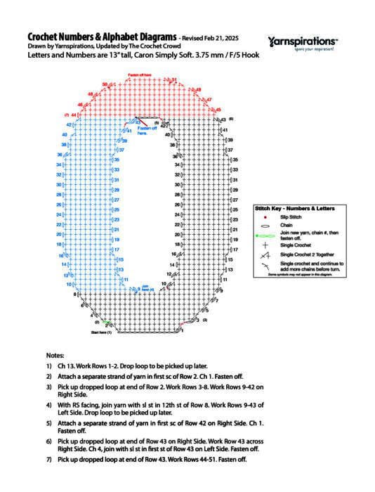 Zero - 2025 Numbers and Letters Crochet Diagrams