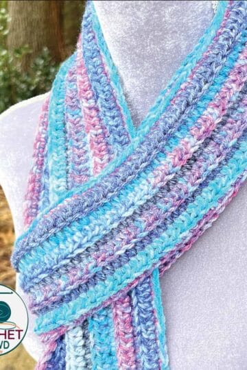 Close Up- Red Heart Skinny Galaxy Crochet Scarf Pattern