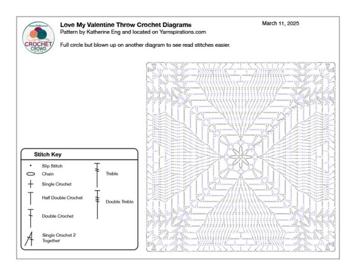 Crochet Love My Valentine - Full Heart Square Crochet Diagram