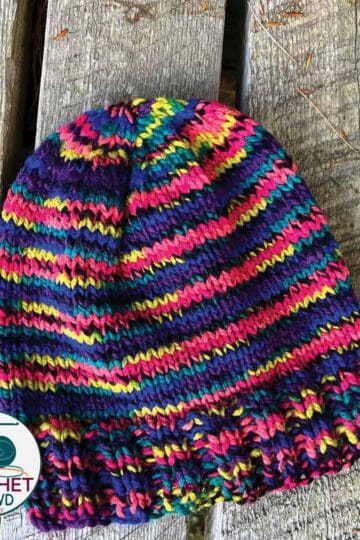 Knit Hat using Caron Smash Cakes Yarn in the colour called Candy Land