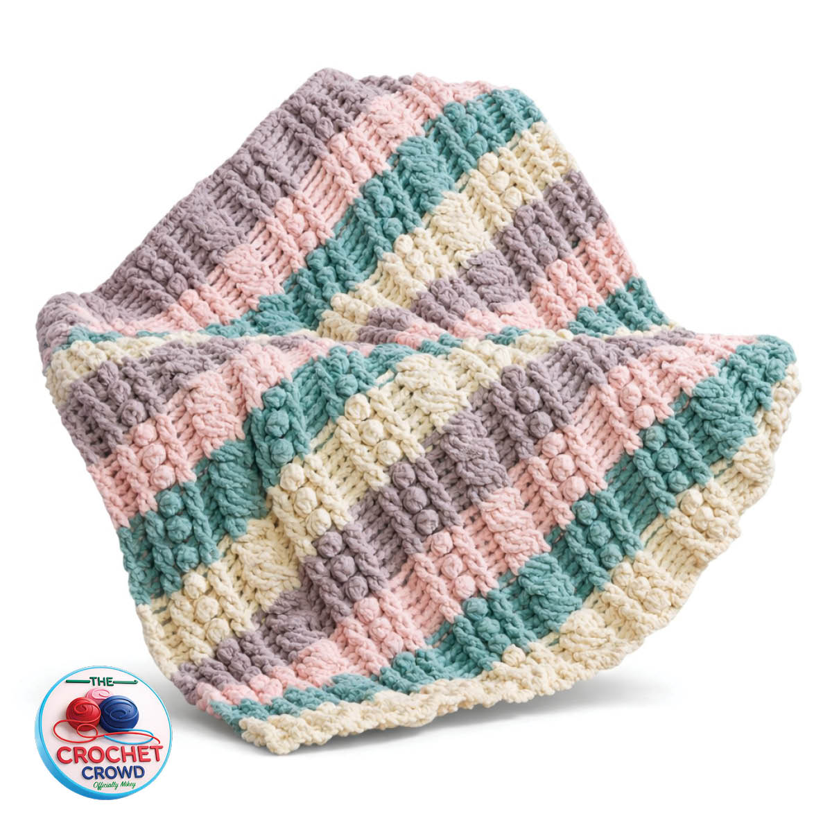 Chenille yarn textured blanket in pastel colours.