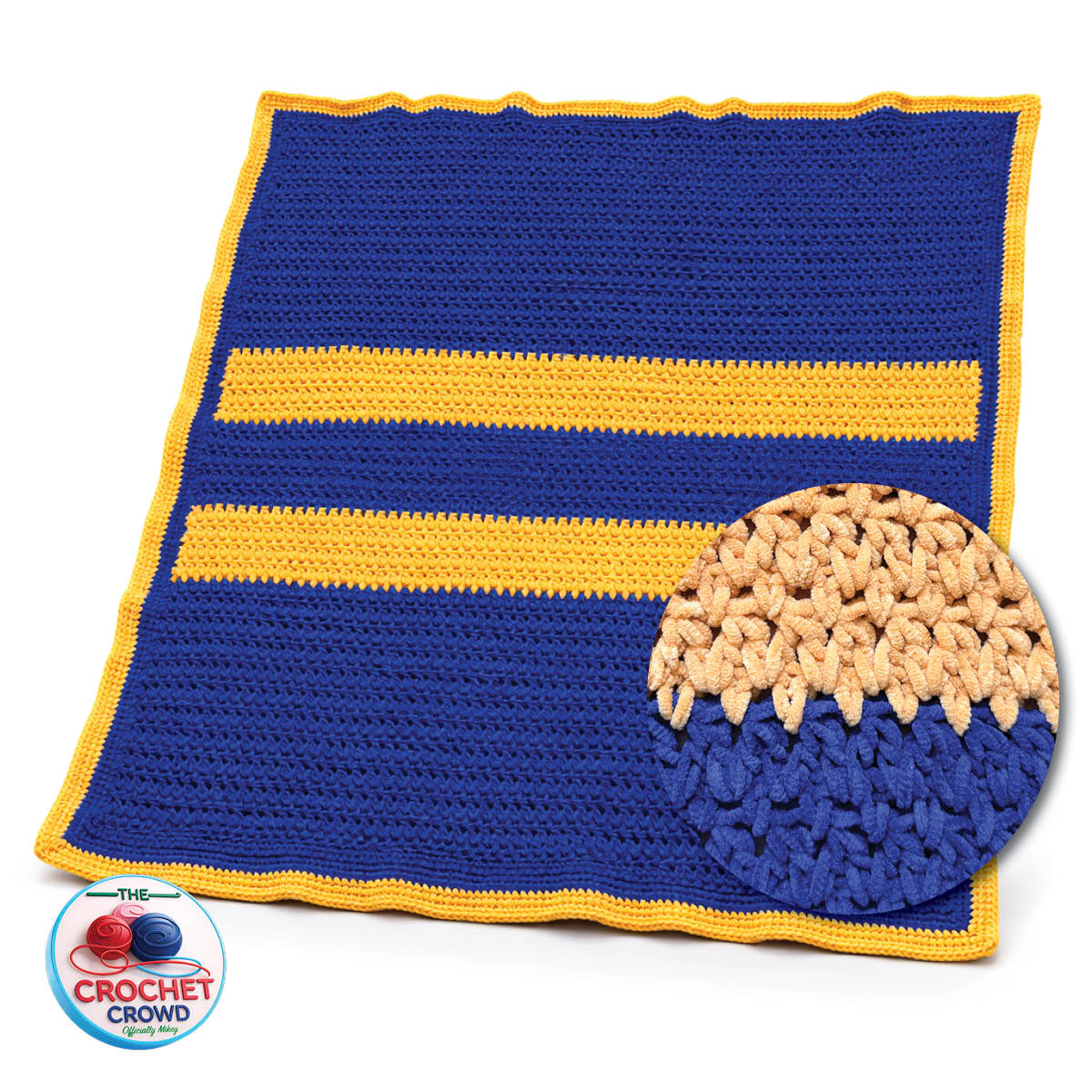 Blue and Gold Chenille Blanket with Zig Zag Pip Crochet Stitch Pattern
