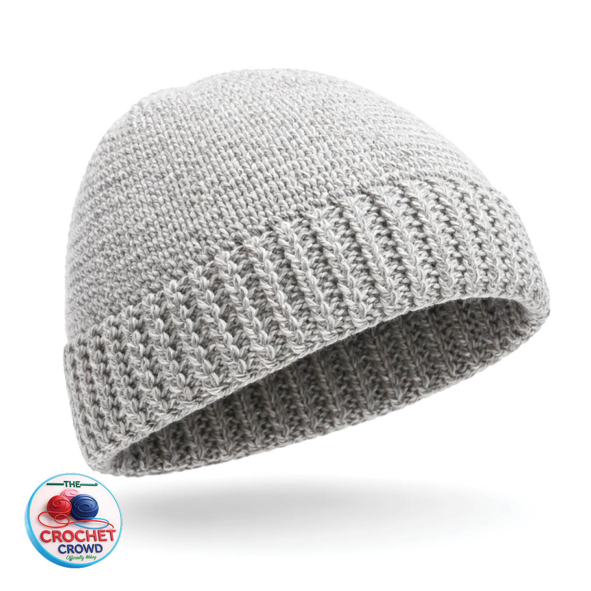 Gray marled yarn beanie crochet hat.