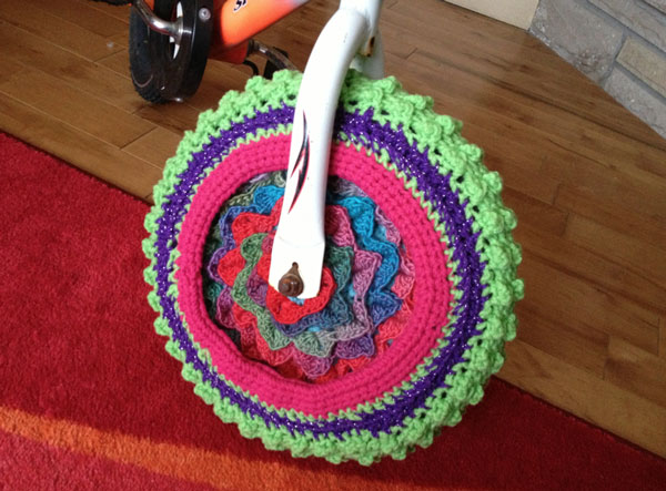 Crochet Front Wheel of Yarn Bomb Bike